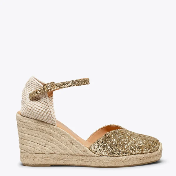 MiMaO ShopOnline NERJA STAR – Espadrilles à Compensé Haut Et Glitter DORÉ 1