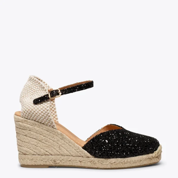 MiMaO ShopOnline NERJA STAR – Espadrilles à Compensé Haut Et Glitter NOIR 1