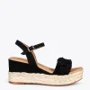 MiMaO ShopOnline FLOWER – Sandales Avec Compensé En Raphia Et Pompon NOIR 20