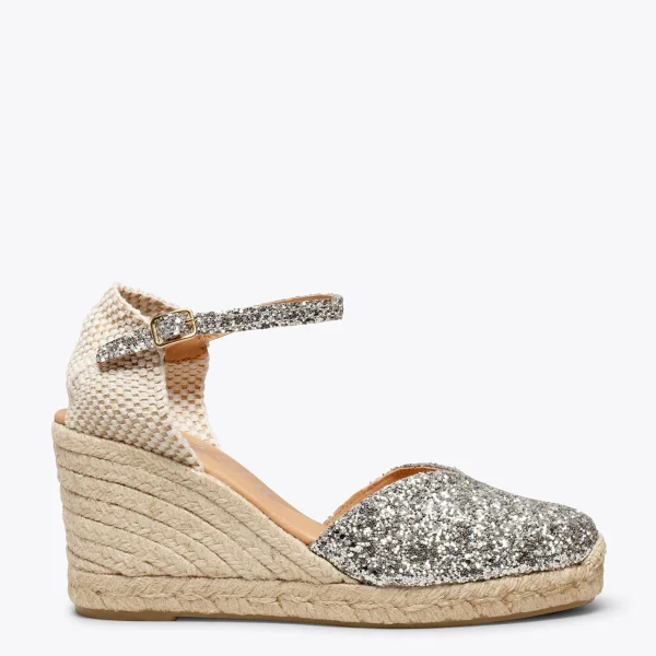 MiMaO ShopOnline NERJA STAR – Espadrilles à Compensé Haut Et Glitter ARGENTÉ 1