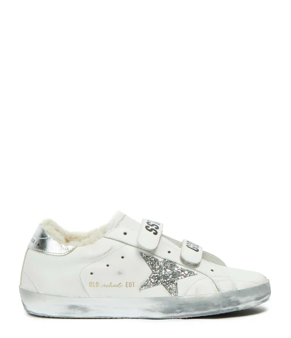 GOLDEN GOOSE Baskets Old School Mouton Cuir Blanc Glitter 1