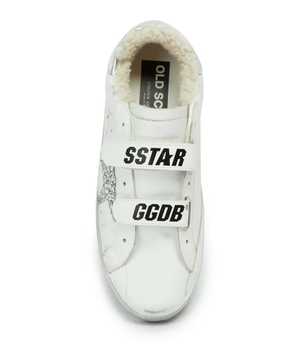 GOLDEN GOOSE Baskets Old School Mouton Cuir Blanc Glitter 3