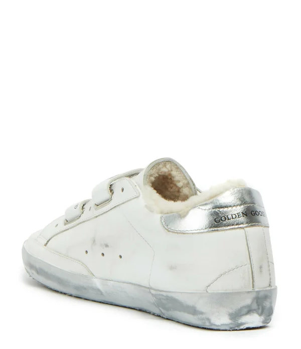 GOLDEN GOOSE Baskets Old School Mouton Cuir Blanc Glitter 4
