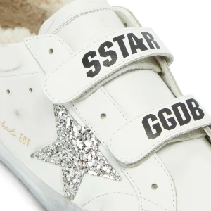 GOLDEN GOOSE Baskets Old School Mouton Cuir Blanc Glitter 14