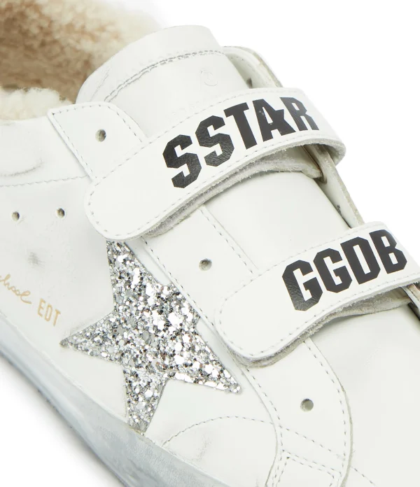 GOLDEN GOOSE Baskets Old School Mouton Cuir Blanc Glitter 5