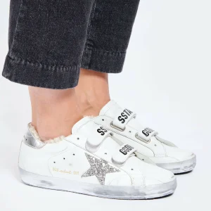 GOLDEN GOOSE Baskets Old School Mouton Cuir Blanc Glitter 16