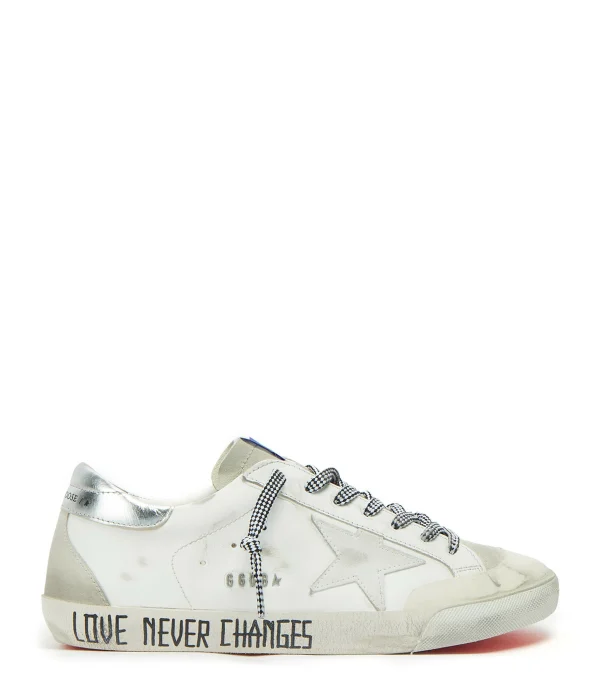 GOLDEN GOOSE Baskets Homme Superstar Sérigraphie Cuir Blanc Argenté 1