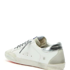 GOLDEN GOOSE Baskets Homme Superstar Sérigraphie Cuir Blanc Argenté 10