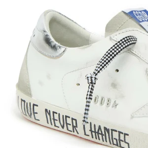 GOLDEN GOOSE Baskets Homme Superstar Sérigraphie Cuir Blanc Argenté 12