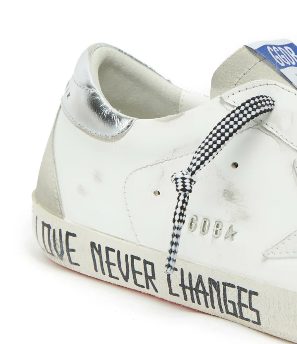 GOLDEN GOOSE Baskets Homme Superstar Sérigraphie Cuir Blanc Argenté 5