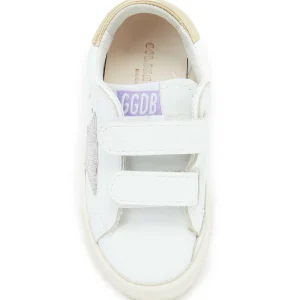 GOLDEN GOOSE Baskets Bébé May School Cuir Blanc Rose Doré 8