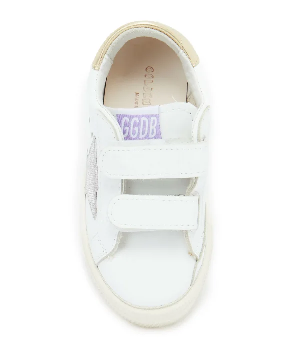 GOLDEN GOOSE Baskets Bébé May School Cuir Blanc Rose Doré 3
