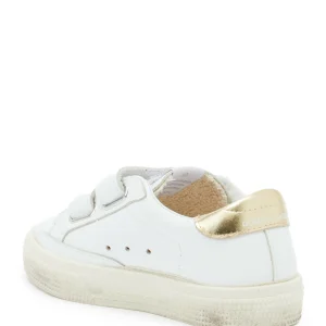 GOLDEN GOOSE Baskets Bébé May School Cuir Blanc Rose Doré 10