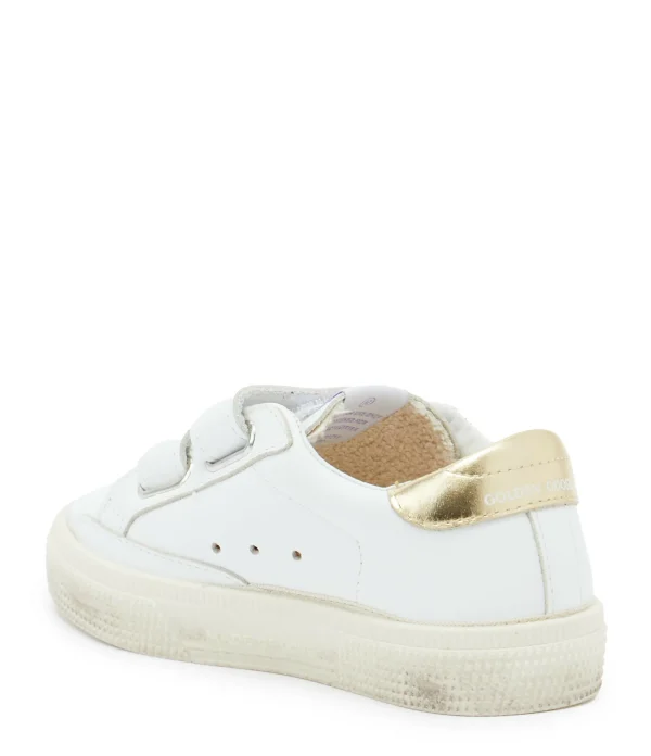 GOLDEN GOOSE Baskets Bébé May School Cuir Blanc Rose Doré 4