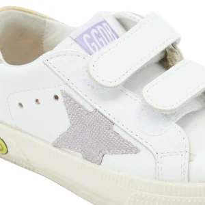 GOLDEN GOOSE Baskets Bébé May School Cuir Blanc Rose Doré 12