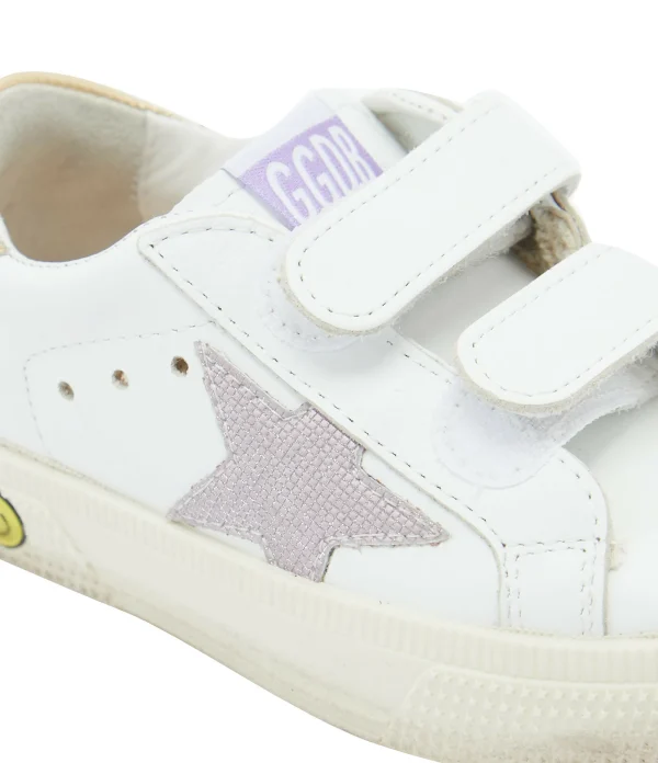 GOLDEN GOOSE Baskets Bébé May School Cuir Blanc Rose Doré 5