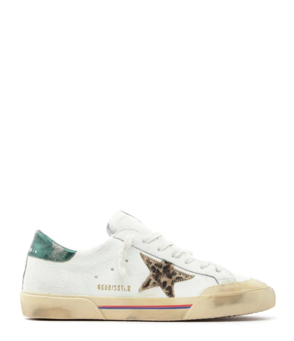 GOLDEN GOOSE Baskets Homme Superstar Cuir Crème Léopard Vert 1