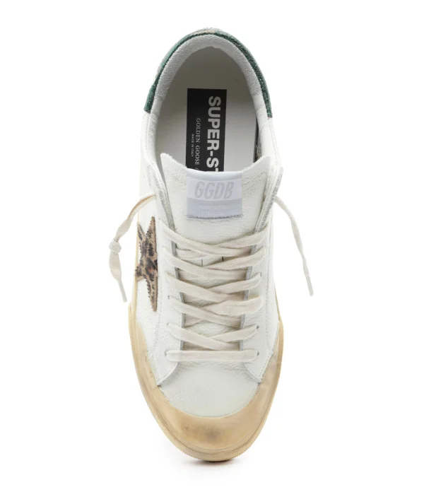 GOLDEN GOOSE Baskets Homme Superstar Cuir Crème Léopard Vert 3