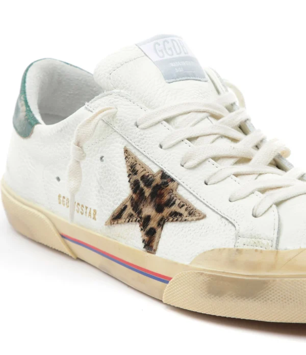 GOLDEN GOOSE Baskets Homme Superstar Cuir Crème Léopard Vert 5