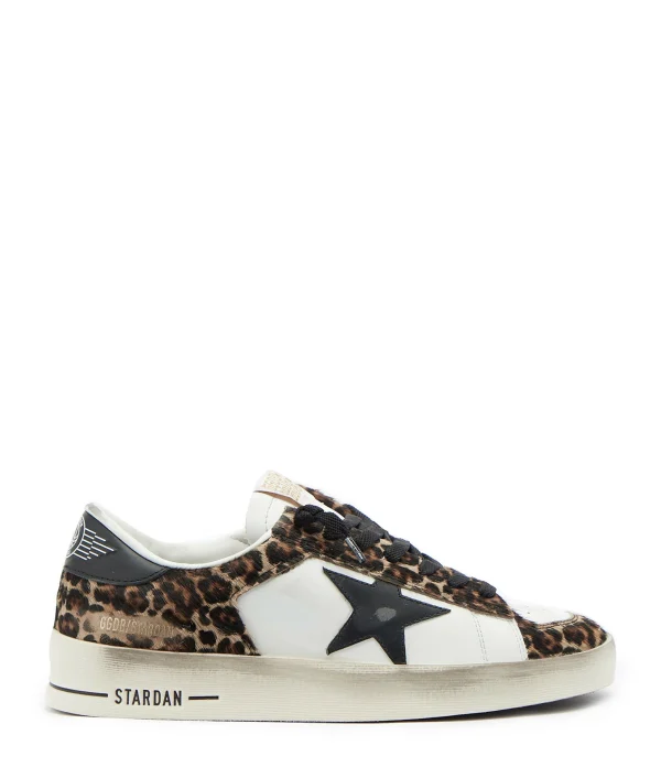 GOLDEN GOOSE Baskets Stardan Cuir Blanc Léopard 1