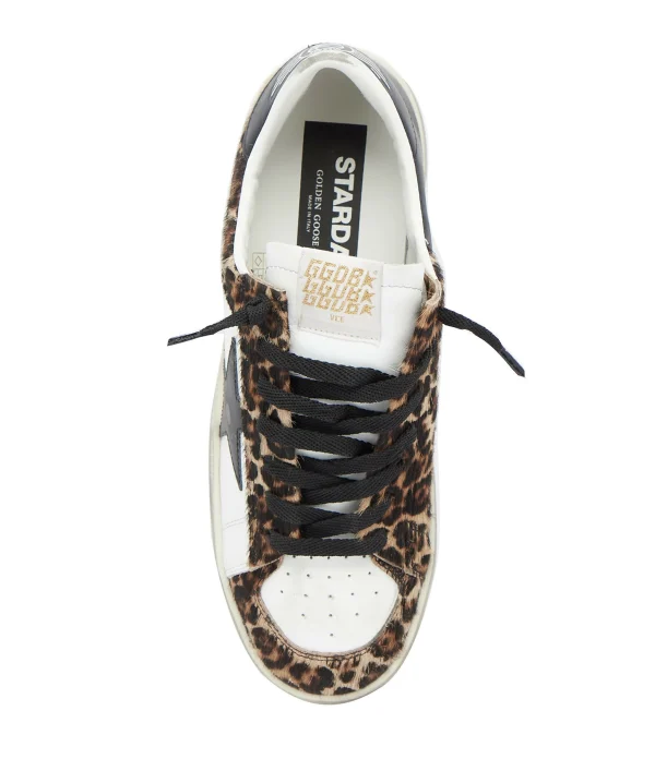 GOLDEN GOOSE Baskets Stardan Cuir Blanc Léopard 3