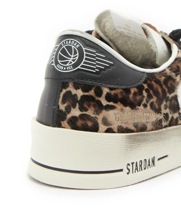 GOLDEN GOOSE Baskets Stardan Cuir Blanc Léopard 5