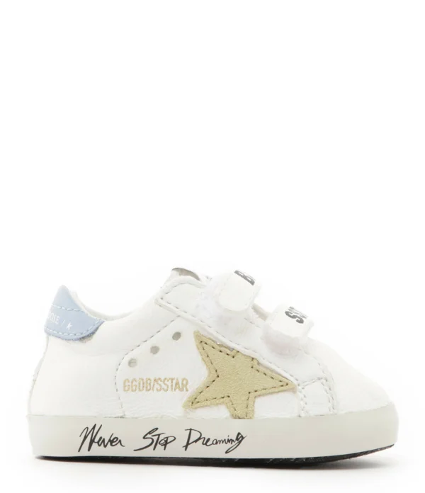 GOLDEN GOOSE Baskets Bébé School Cuir Blanc Jaune Pâle Bleu 1