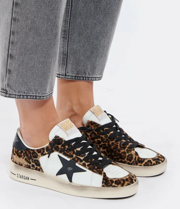 GOLDEN GOOSE Baskets Stardan Cuir Blanc Léopard 6