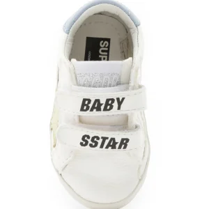 GOLDEN GOOSE Baskets Bébé School Cuir Blanc Jaune Pâle Bleu 8