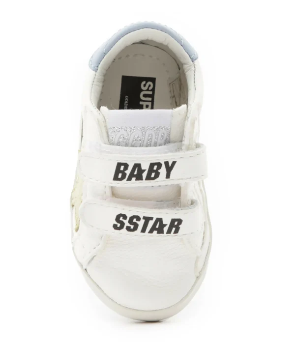 GOLDEN GOOSE Baskets Bébé School Cuir Blanc Jaune Pâle Bleu 3