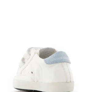 GOLDEN GOOSE Baskets Bébé School Cuir Blanc Jaune Pâle Bleu 10