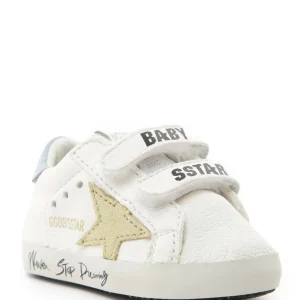 GOLDEN GOOSE Baskets Bébé School Cuir Blanc Jaune Pâle Bleu 12