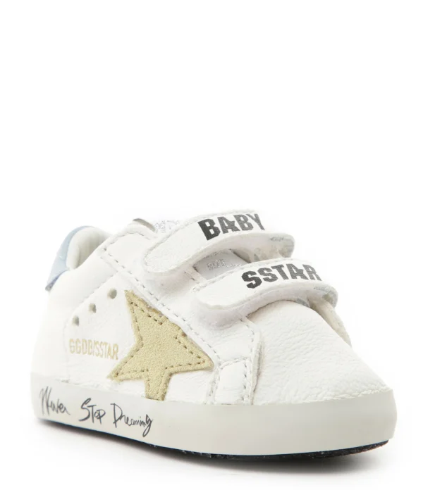GOLDEN GOOSE Baskets Bébé School Cuir Blanc Jaune Pâle Bleu 5