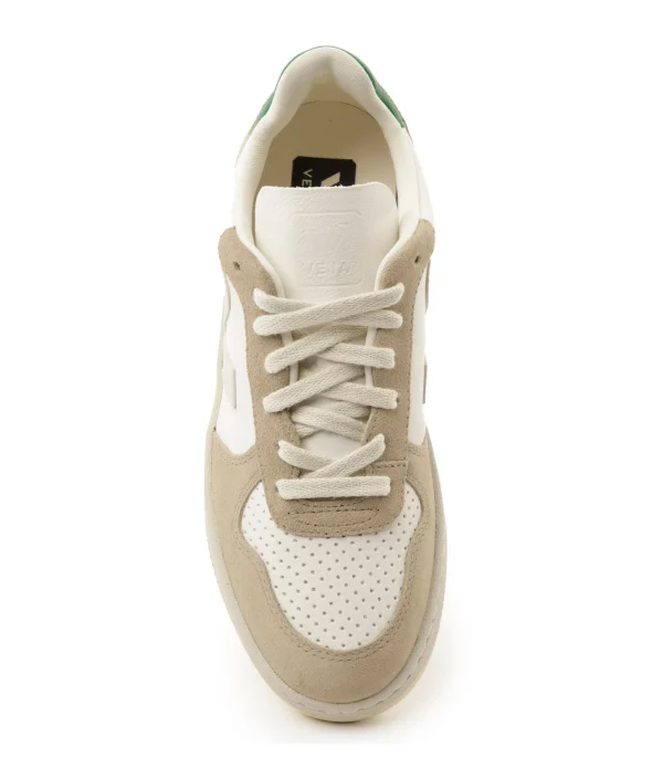 VEJA Baskets V-10 Chromefree Cuir White Sahara Émeraude 3
