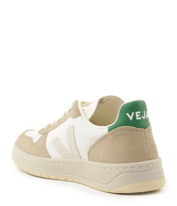 VEJA Baskets V-10 Chromefree Cuir White Sahara Émeraude 4