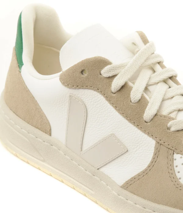 VEJA Baskets V-10 Chromefree Cuir White Sahara Émeraude 5