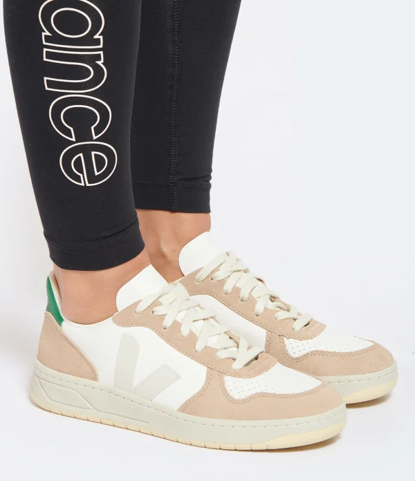 VEJA Baskets V-10 Chromefree Cuir White Sahara Émeraude 6