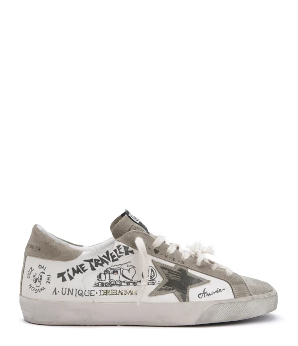 GOLDEN GOOSE Baskets Homme Superstar Imprimés Cuir Blanc Taupe 1