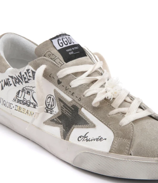 GOLDEN GOOSE Baskets Homme Superstar Imprimés Cuir Blanc Taupe 5