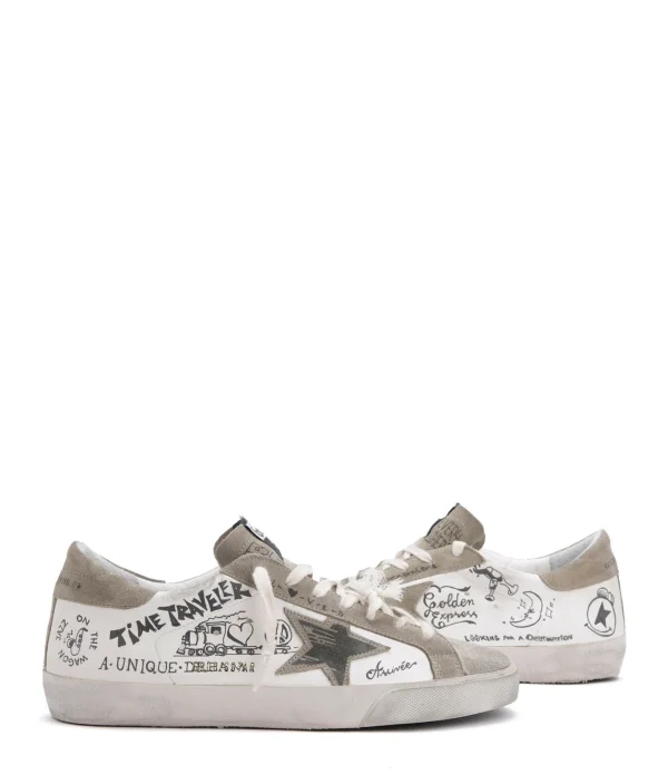 GOLDEN GOOSE Baskets Homme Superstar Imprimés Cuir Blanc Taupe 6