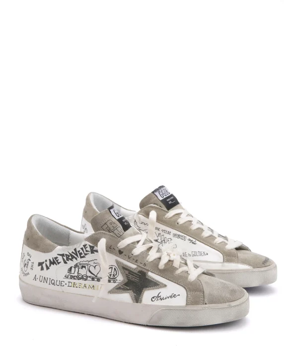 GOLDEN GOOSE Baskets Homme Superstar Imprimés Cuir Blanc Taupe 7
