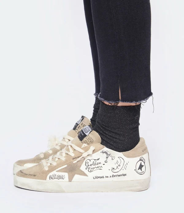 GOLDEN GOOSE Baskets Superstar Sérigraphié Cuir Blanc Taupe 8