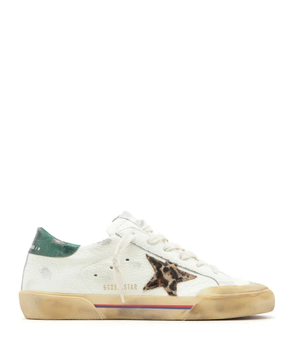 GOLDEN GOOSE Baskets Superstar Cuir Crème Léopard Vert 1