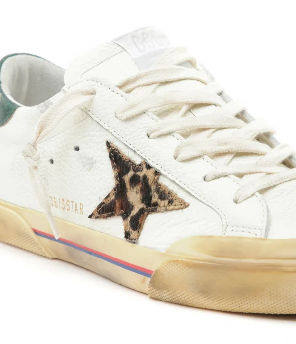 GOLDEN GOOSE Baskets Superstar Cuir Crème Léopard Vert 5