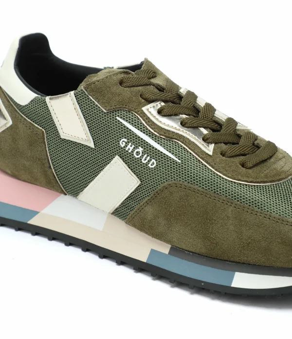 GHOUD VENICE Baskets Rush Low Mesh Militaire Doré 5
