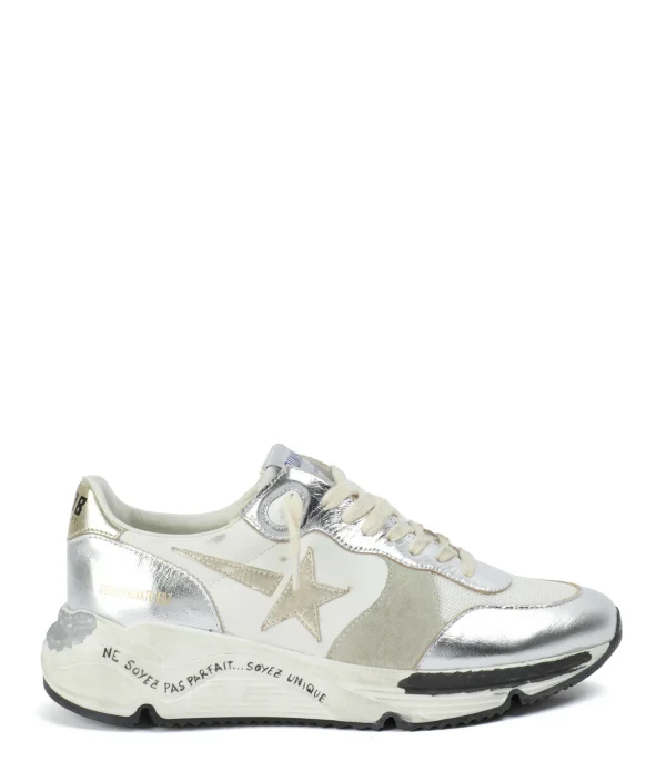 GOLDEN GOOSE Baskets Running Sole Cuir Argenté Gris, Exclusivité Lulli 1