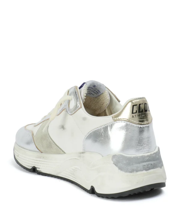 GOLDEN GOOSE Baskets Running Sole Cuir Argenté Gris, Exclusivité Lulli 4