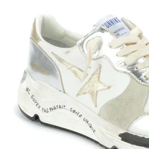GOLDEN GOOSE Baskets Running Sole Cuir Argenté Gris, Exclusivité Lulli 19