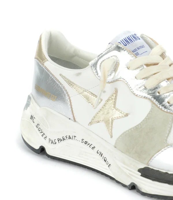 GOLDEN GOOSE Baskets Running Sole Cuir Argenté Gris, Exclusivité Lulli 5