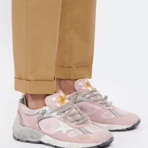 GOLDEN GOOSE Baskets Homme Running Dad Cuir Suédé Rose Blanc 17